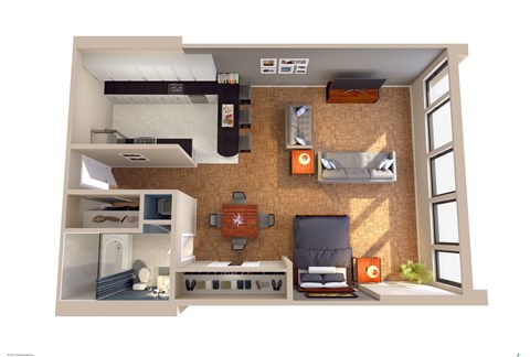 Floor plan for studio, 1 bath, 661 sqft